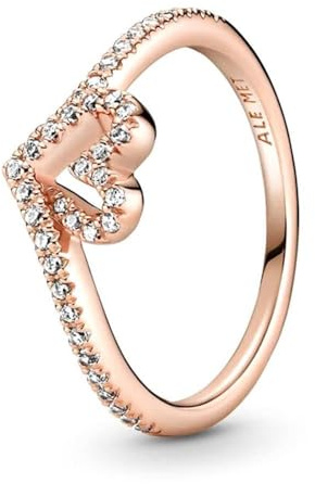 PANDORA Anello Cuore Desiderio scintillante, placcato in oro rosa 14k, con pietre di zirconia cubica incolori