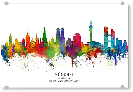 artboxONE Acrylglasbild 150x100 cm Städte München Skyline Coordinates - Bild Munich Cityscape Colorful