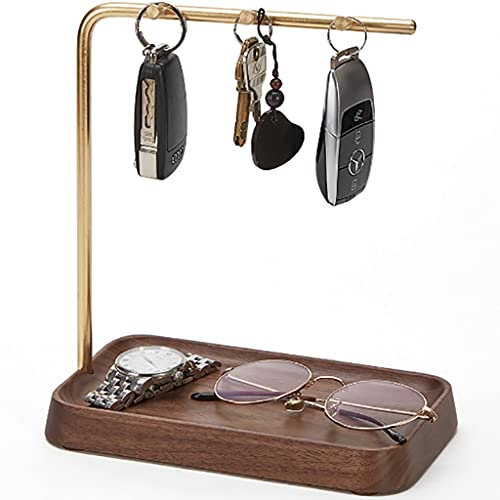 DUNAKE Porte-clés Décoratif en Bois Fait À La Main,Vide Poche Entree Organisateur,Plateau À Bijoux Bol À Clé,Fait À La Main, Plateau De Service pour Thé, Aliments, Décoration De La Maison(Noyer)