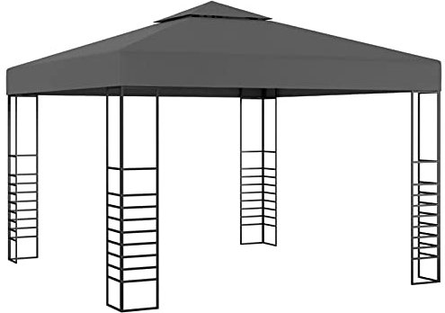 Carpa de Jardín 3x3 m Gris, Estructura Acero, Techo Poliéster Impermeable UV, Doble Ventilación, Ideal para Patio, Bodas y Eventos al Aire Libre