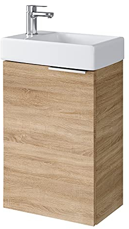 Planetmöbel Lavabo con mobiletto 40 cm in rovere Sonoma con lavabo e rubinetto in cromo, set di mobili da bagno per bagno, WC ospiti