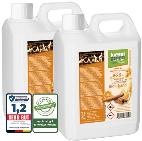 KieselGreen Bioethanolo 10 Litri con Fragranza per Caminetto a Etanolo – Bio-etanolo profumato per Ambienti, molte Fragranze - Profumo per Caminetto a bioetanolo da Interno o da Tavolo