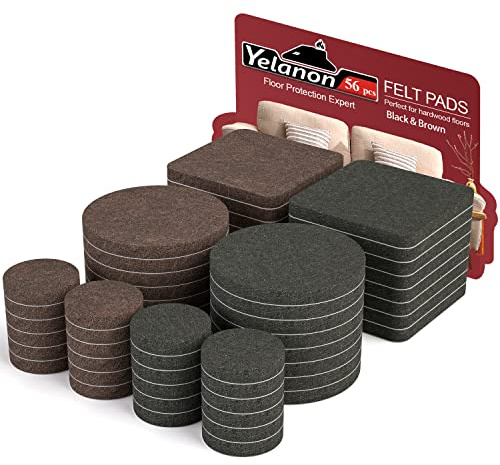 Yelanon Filzgleiter selbstklebend – 56 Stück Möbelgleiter für Stühle, Mix | Filz selbstklebend als Stuhlgleiter & Bodenschoner – Premium Parkettschutz für Holzfußböden, ideal für Möbel, Schwarz & Braun