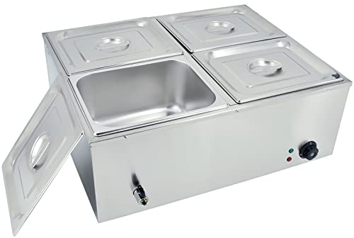 TAIMIKO Bain Marie électrique en Acier Inoxydable 220V Chauffe-Plats Professionnel Commercial avec 4 Bacs Casseroles pour Magasins de Petit-déjeuner,Collations,Restaurants