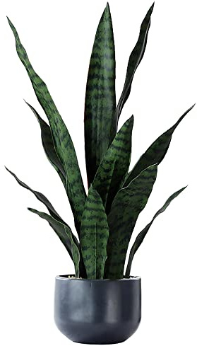 Sansevieria Künstliche Pflanzen, Schlangenpflanze mit schwarzem Kunststoff-Pflanzgefäß, perfekte künstliche Agave, künstliche Pflanzen im Topf für Zuhause, Büro, Innen- und Außendekoration, 55,9 cm