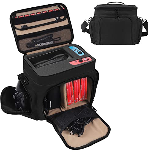 Portable Nintendo Switch Case Large Carrying Storage Bag Compatible with Nintendo Switch/Switch OLED/ Switch Lite, Soft Lining Hard Case for Nintendo Switch Console Pro Controller & Accessories