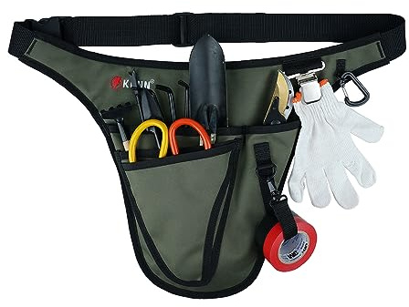 KUNN Garden Tool Belt,Durable Adjustable Tool Belt Waist Pouch with 4 Pocket for Women Men Gardeners Florist Army Green