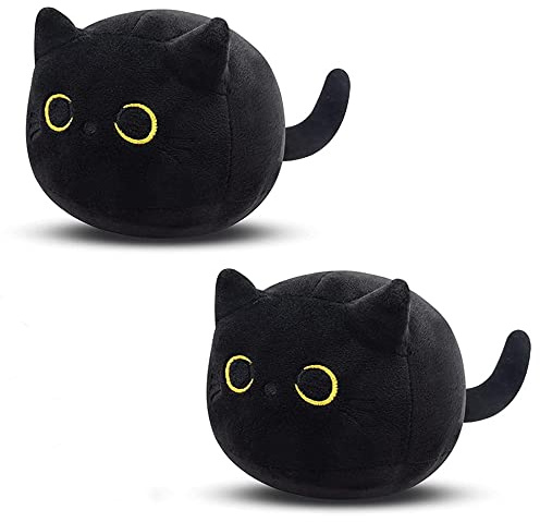 Black Cat Plush Toy Black Cat Pillow,2Pcs Kawaii Black Cat Plushie Soft Mini Cat Plush Toys,Plushies Lumbar Back Cushion Decoration for Kids Home Decor Gift Boys Girls Birthday Valentines Christmas