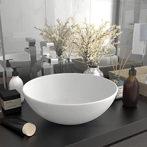 HOMIUSE Lavabo de Salle de Bain CéRamique Blanc Mat Rond Vasque à Poser Salle de Bain Lavabo Salle de Bain Lavabo Wc Lave-Mains éVier-Lavabo à Poser Sur Meuble Lavabo sur Table 28x10 cm