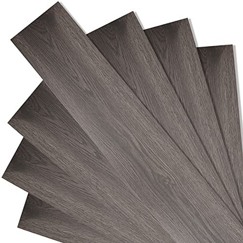 Tubiaz PVC Bodenbelag 91.5x15.2 cm Selbstklebend Vinylboden 0,98 m² Night Oak Vinyl Laminat Rutschfeste Holzoptik 7 Dielen Fussbodenheizung geeignet