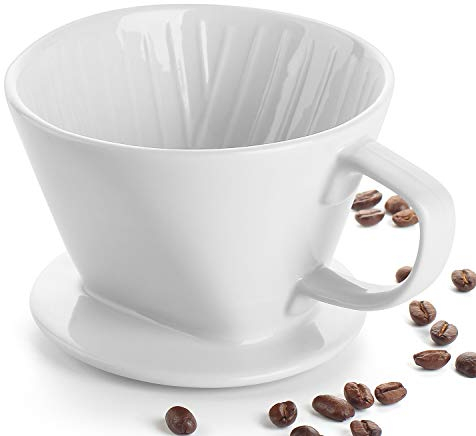 DOWAN Filtro per Caffè in Porcellana 10,9 x 8 cm per Dimensione Filtro 2, Filtro Permanente Bianco per Casa, Caffè, Ristoranti, Regalo per Mamma Papà Amici