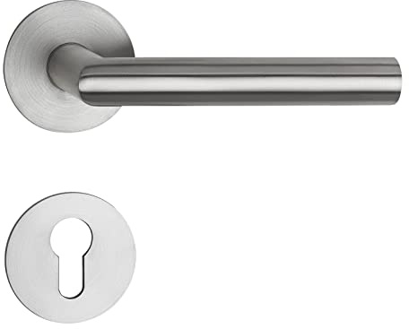 SOTECH Türdrückergarnitur THORE Profilzylinder PZ Edelstahl Ø 20 mm 35-52mm | SS304 gebürstet 130x60 mm für Türstärken Flachrosetten Höhe 3 mm magnetische Cliptechnik mit Befestigungsmaterial