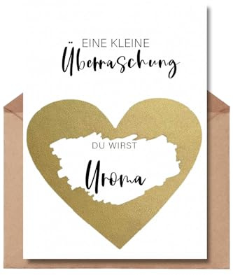 The Life Barn Rubbelkarte Du wirst Uroma Schwangerschaft verkünden | Hochwertiges 350g Papier, goldenes Herzrubbeletikett, inkl Kraftpapierumschlag