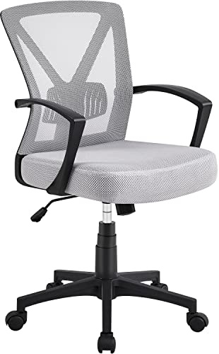 Yaheetech Bürostuhl Schreibtischstuhl, Drehstuhl mit Mesh, Home Office Chair ergonomisch, höhenverstellbarer Computerstuhl mit Rückenstütze, gepolsterten Sitz, fürs Arbeitszimmer/Büro Hellgrau