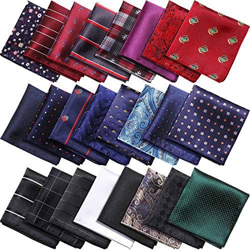 SATINIOR 24 Pieces Pocket Squares for Men Suit Pocket Handkerchief Soft Colored Men Assorted Hankies for Wedding Party(Stylish Style)