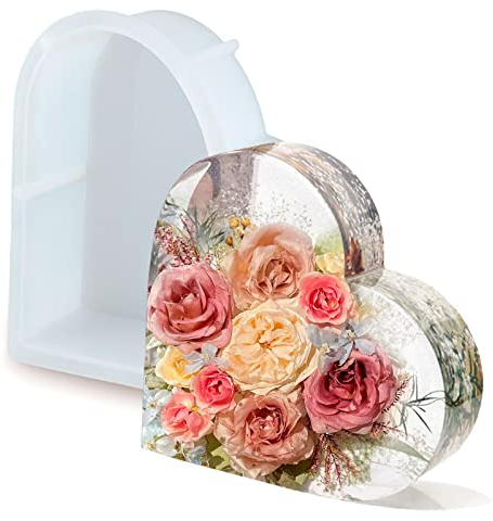 Molde de silicona con forma de corazón grande de resina epoxi, forma de corazón, molde de silicona, molde de fundición, corazón, resina, silicona, molde para hornear para sujetalibros adornos