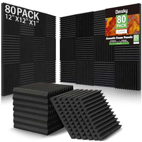 80Pack Acoustic Panels, 1 X 12 X 12 Acoustic Foam Panels, Sound Proof Foam Panels, Self-Adhesive Soundproof Wall Panels,Fire-Proofed Soundproofing Wedges,Acoustic Treatment Foam for Home