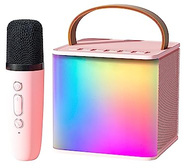 Wowstar Karaoke Machine 1 Wireless Microphones for Kids & Adult, Portable Bluetooth Karaoke Machine Speaker With Voice Changing Effects & LED Light for Home Karaoke Birthday Party (Pink)