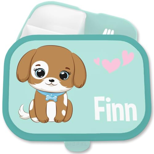 Brotdose Kinder Campus für Mepal - Hund süß Hundemotiv Hunde Dog Dogs - 750 ml - Türkis - personalisierte hunden lunchbox name brotbox vesperdose brotdosen brotzeitdose fächern schule