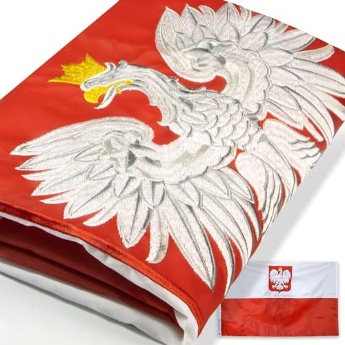 Anley EverStrong Series Bandera del Estado de Polonia 3x5 pies Nylon resistente - Rayas bordadas y cosidas - 4 filas de costuras de bloqueo - Banderas de águila polaca con ojales de latón 3 x 5 pies