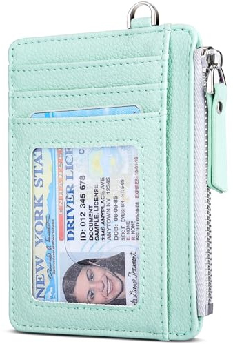 Teskyer Kartenetui Damen, Slim Wallet mit Münzfach, RFID-Schutz Minimalistischer Card Holder Wallet mit Reißverschluss, 11 x 8 cm, Hellgrün