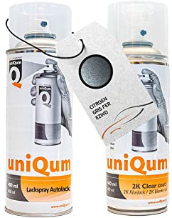 UniQum Autolack + Klarlack 2K Spraydose für CITROEN GRIS FER EZWD Autolack Reparatur 2 x 400 ml