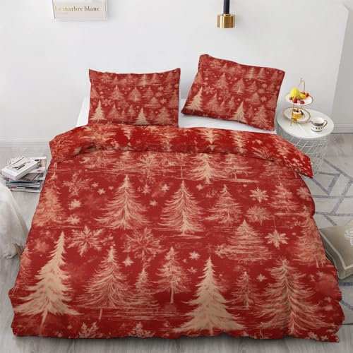 YELDAN Bettwäsche 200x220 Weihnachten, Rot Bettbezug, Bettwäsche-Sets 3 teilig, Weich & Bügelfrei Mikrofaser Wendebettwäsche und 2 Kissenbezug 80x80 mit Umschlag