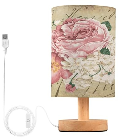 Mnsruu Piccola lampada da tavolo per camera da letto vintage shabby chic rosa fiori rosa lampada da tavolo lampada da comodino lampada per soggiorno ufficio lettura tavolo da lavoro scrivania