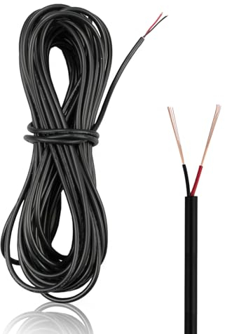 ZoZoMaiy 10 Meter Erdkabel 2 Adriges Kabel Feuchtraumkabel Flachkabel 300V Litzenkabel 22AWG Rundkabel Schwarz Led Kabel 2 Adrig Klingeldraht PVC Elektrischer Draht Durchmesser 3,5 mm