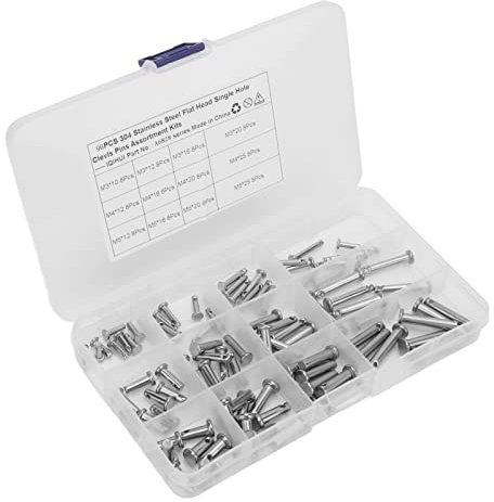 Clevis Pins Flat Head Clevis PinClevis Pin Assortment Kit, 12 Sizes Stainless Steel Clevis Pin Single Hole Flat Head T Shape Round Pin Assortment Kit Clevis Pinsfor