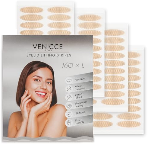VENICCE LOVE Schlupflider Stripes unsichtbar, Schlupflider Tapes, Augenlid Stripes, Augenlidklebeband, Eyelid Tape, Augen Lifting ohne OP, Augenlidstraffung, Schlupflider entfernen 160 x L