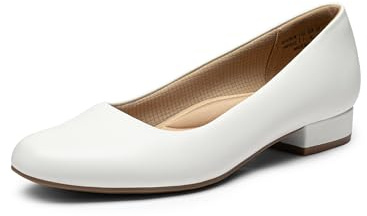 DREAM PAIRS Women's Pumps Low Chunky Closed Toe Heels for Women Comfortable Casual Slip-On Dress Shoes for Wedding Work Office Party SDPU2461W,Size 5,White-Pu,SDPU2461W