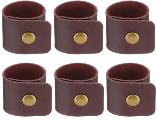PATIKIL Serviettenringe, 6 Stück Leder Serviettenringe Rustikale Halter für Tischdekoration Thanksgiving Bauernhaus Hochzeit Herbst Bankette Abendessen Party Ornamente Klassisch, Dunkelrot