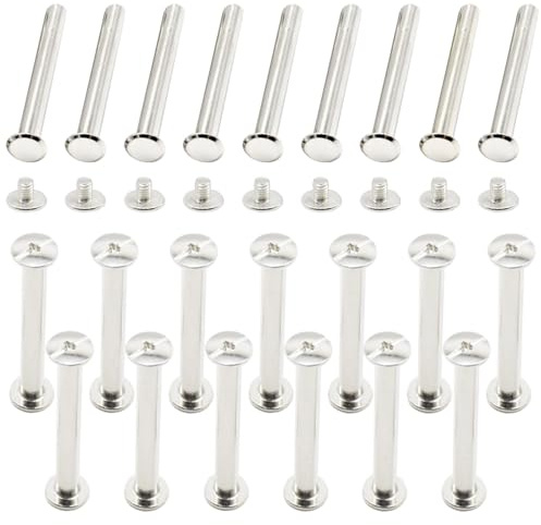 Ruidee 50Pezzi/25Sets Rivetti a Vite M5x45mm Viti Rilegatura Acciaio Inox Viti Chicago Rivetti Testa Piatta a Vite Cintura per Fissaggio Album Fotografico (ZBD/M5x45）