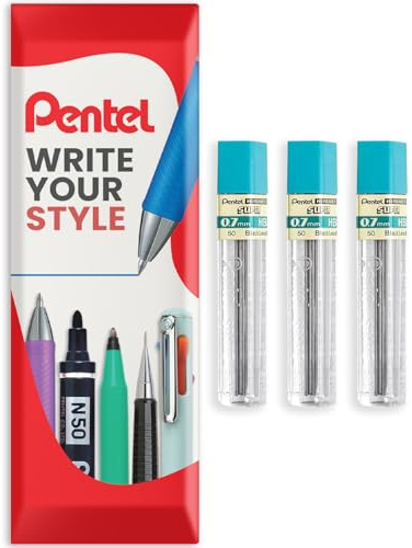 Pentel Mine di ricarica per meccaniche ad alto contenuto di polimeri, per matite automatiche/meccaniche, in confezione da cuscino (0,7 mm HB, confezione da 3)