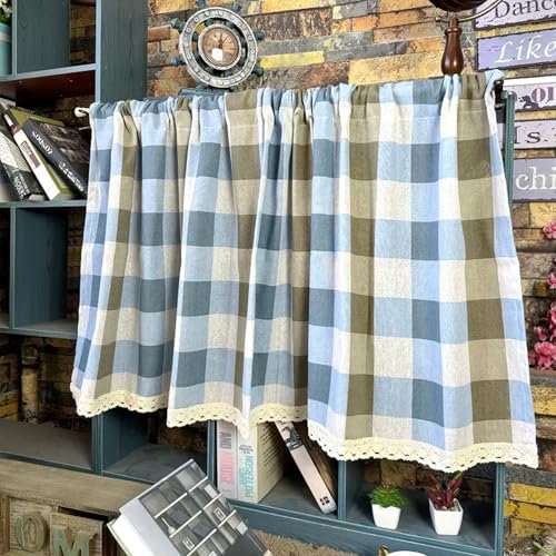 Nordivo Tende Da Cucina In Lino, A Quadri, Corte, Tendere Country, Oscuranti, Corte, Opache, Per Sala Da Cucina, Bagno (W140x60cm)