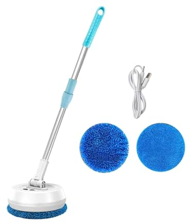 JISADER Cordless Electric Mop Floor Cleaner, Extendable Ceiling Cleaning Tool Long Handle Scrubber Polisher for Walls Cars Doors, White