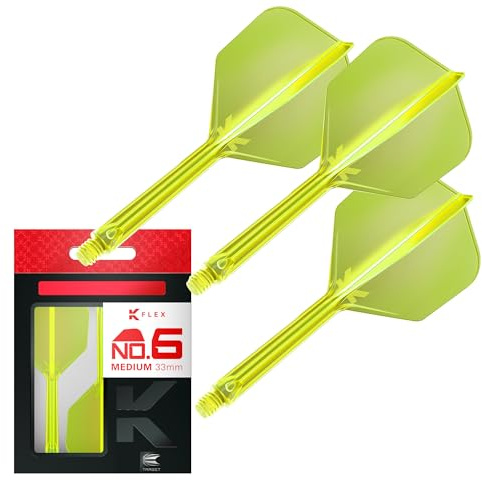 Target Darts K Flex Integrerade Dart och Dartstänger, No.6 Gul (Medium) | 3-Pack K-Flex - No.6, Kflex Tryckt Dartstång i ett stycke