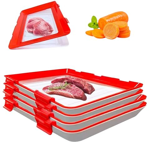 WMLBK Cold Meat Container,4 Pack Plastic Preservation Tray Reusable Food Storage Container Vacuum Food Preservation Tray Fresh Tray Storage
