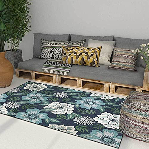 Neuer waschbarer Wohnzimmerteppich, rutschfeste Akzentteppiche, Schlafzimmer-Esszimmer-Flurteppich, weicher Kurzflorteppich, Retro-Landhausblumen, Grau, Blau, Grün, 120 x 170 cm Learned extensively