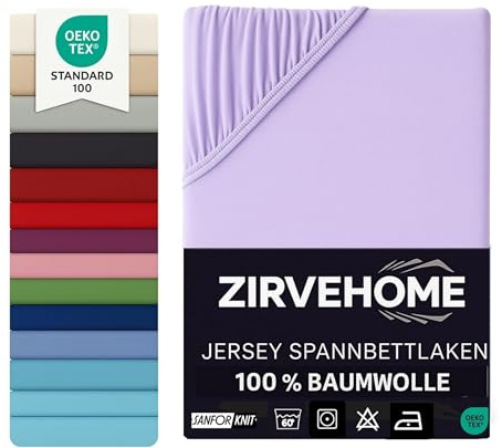 Spannbettlaken 90x200-100x200 cm Spannbetttuch 100% Baumwolle Bettlaken für Matratzen bis 25 cm Höhe, Komfort Jersey Spannbettlaken Flieder