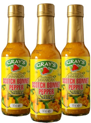 Gray's Authentic Jamaican Scotch Bonnet Sauce | Pack of 3 147ml Bottles | Perfect For Dipping | Hot Sauce | Suitable for Vegan And Non-Vegan Cuisine