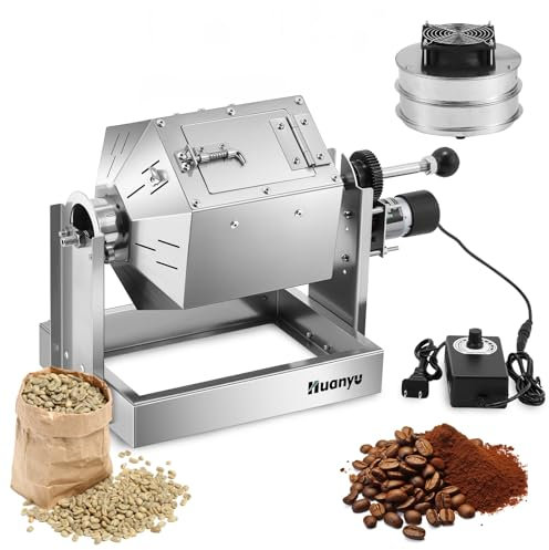 Huanyu Coffee Roaster with Coffee Bean Cooler 500g Capacity Coffee Roaster Machine for Home Use Stainless Steel Electric Coffee Bean Roaster Multifunctional Roaster for Peanuts and Grains