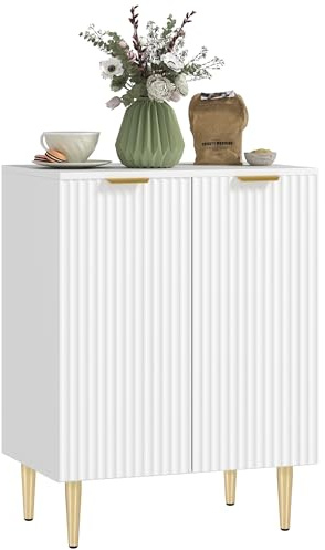 HOMCOM Buffet Cuisine, Meuble de Rangement, avec 2 Portes, étagère réglable, Pieds métalliques surélevés, pour Cuisine, Salon, 60 x 40 x 80 cm, Blanc