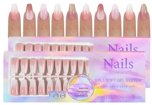 Joyeee Fake Nails, 300 Stück Press on Nails 5 Farben 2 Nagelformen 15 Größe Nägel Zum Aufkleben Kurz, Soft Gel Press on Nail Long Lasting Künstliche Nägel Tips für Mädchen Frauen (nude Gradient)