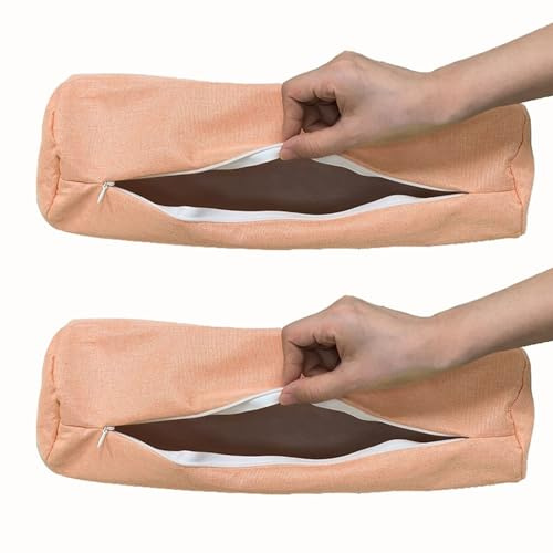 BLLMTEAR Juego de 2 Funda de Almohada Cervical Cilíndrica de Lino con Cremallera (Solo Funda), Transpirable y Lavable para Cojín Decorativo de Viaje y Uso en Hogar(#3,15x60cm/6x24in)
