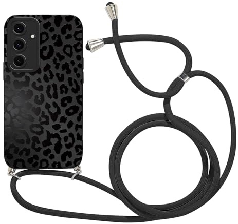 Coalbooliy Handykette für Samsung Galaxy S25 5G Hülle mit Band, Aesthetic Leopard Muster Verstellbarer Halskette Handyhülle Kordel Umhängen Silikon Case Stoßfest Schutzhülle Kette Mädchen Cover, 01