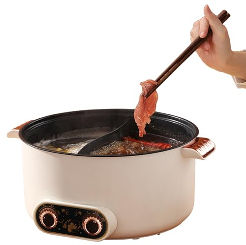 Hot Pot, pentola elettrica da 5 l, riscaldamento rapido, doppia manopola, 1350 W, rivestimento antiaderente, 3 livelli temperatura, zuppa pasta bistecca