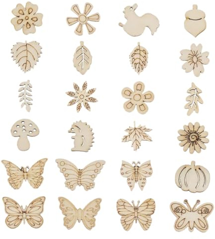 LALAFINA 100pcs Unfinished Wooden Cutouts Craft Pieces Wood Chip Pendant DIY Wood Pieces for Decor
