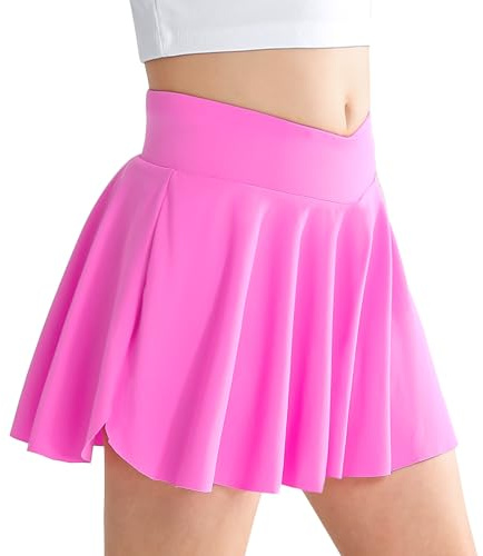 Miyanuby Flowy Shorts for Girls Butterfly Biker Skirts 2 in 1 Athletic Dance Skorts with Pocket Active Short Size 7 8 Pink